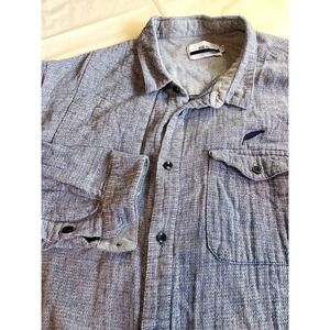 Publish Brand Mens Shooting Grey/Blue Button Down Utility Shirt Quill Logo XL